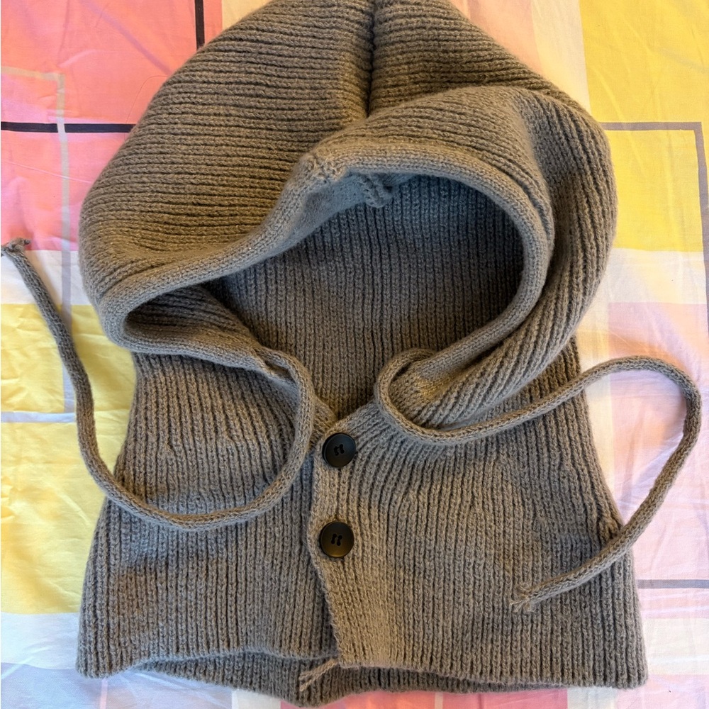 Gray Knit Hood with Buttons